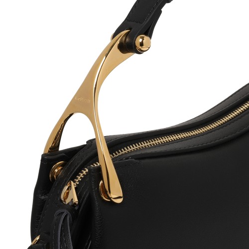 Alexander McQueen Black Leather Hobo Bag with Gold-Tone Handle.