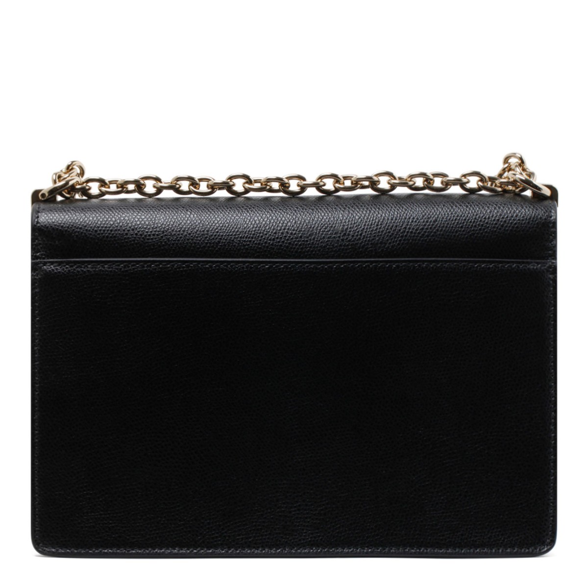 Furla 1927 Black Mini Crossbody, opening with front gold flip lock fastening.