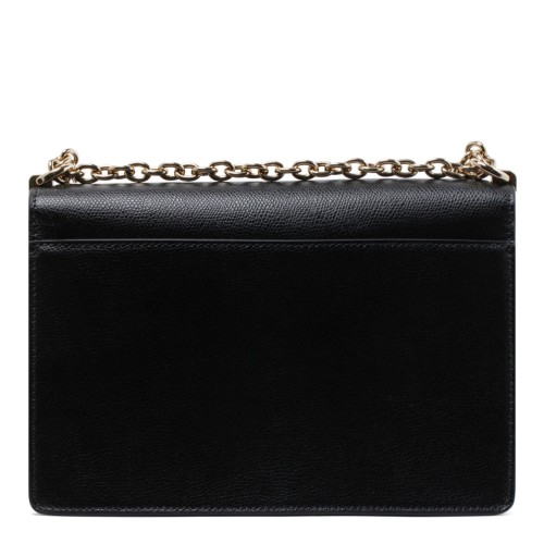 Furla 1927 Black Mini Crossbody, opening with front gold flip lock fastening.