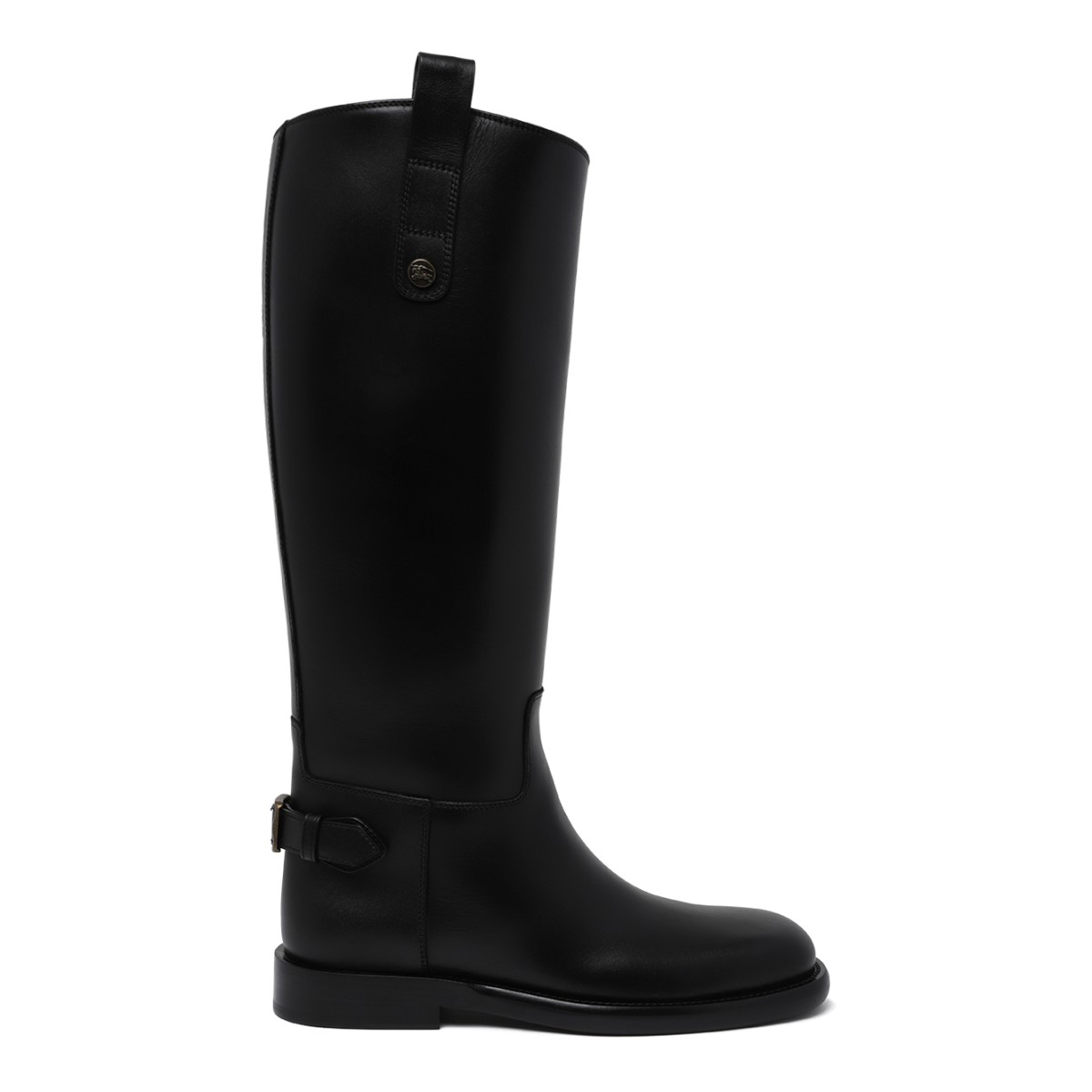 Burberry Black Leather Riding Boots.