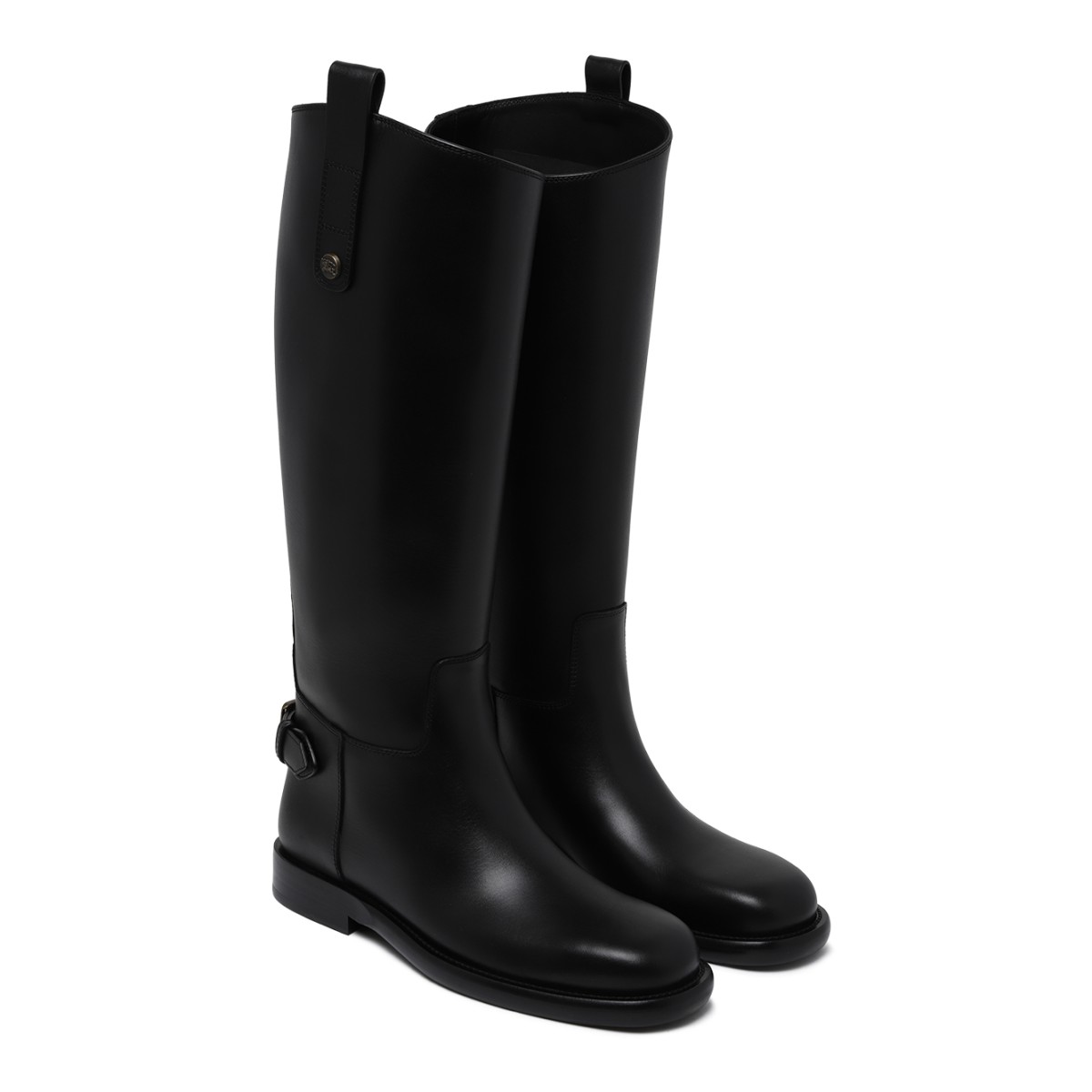 Burberry Black Leather Riding Boots.