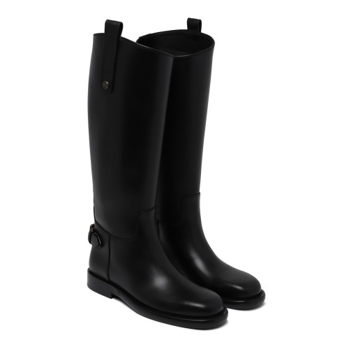 Burberry Black Leather Riding Boots.