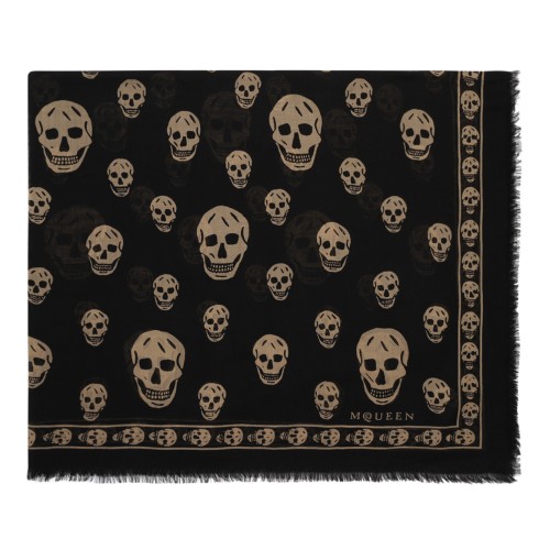 Alexander McQueen Black Skull Motif Wool Scarf.