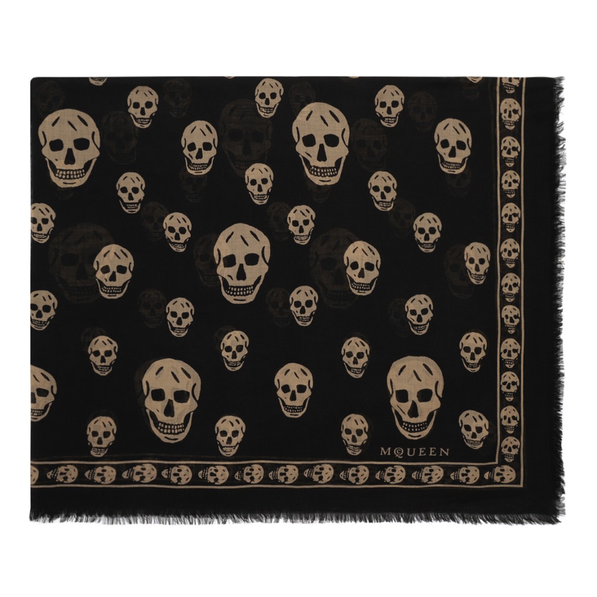 Alexander McQueen Black Skull Motif Wool Scarf.