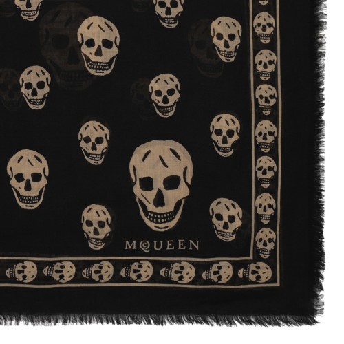 Alexander McQueen Black Skull Motif Wool Scarf.