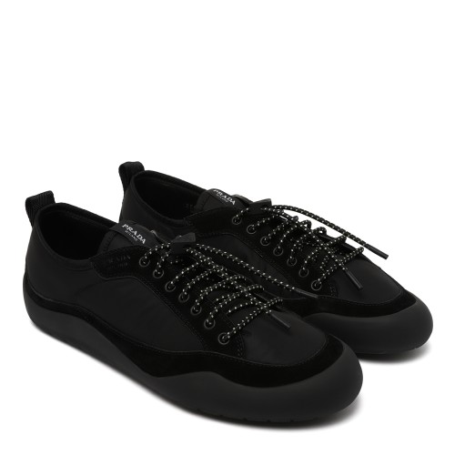 Prada Black Technical & Leather Sneakers. 2