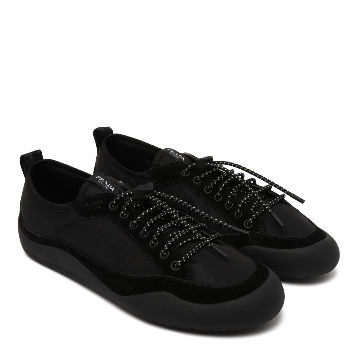 Prada Black Technical & Leather Sneakers.