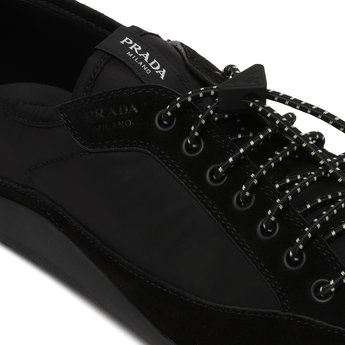 Prada Black Technical & Leather Sneakers.