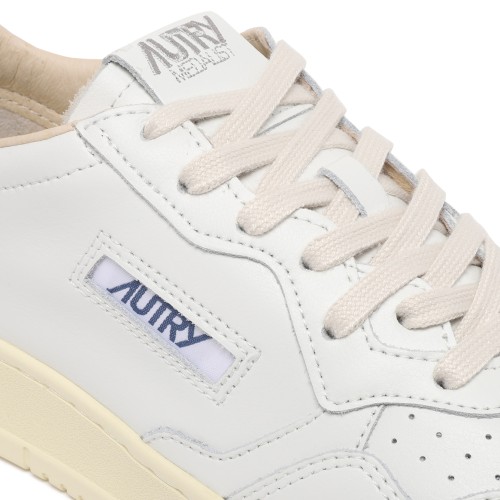 Autry White Leather Medalist Sneakers with Blue Heel Tab.