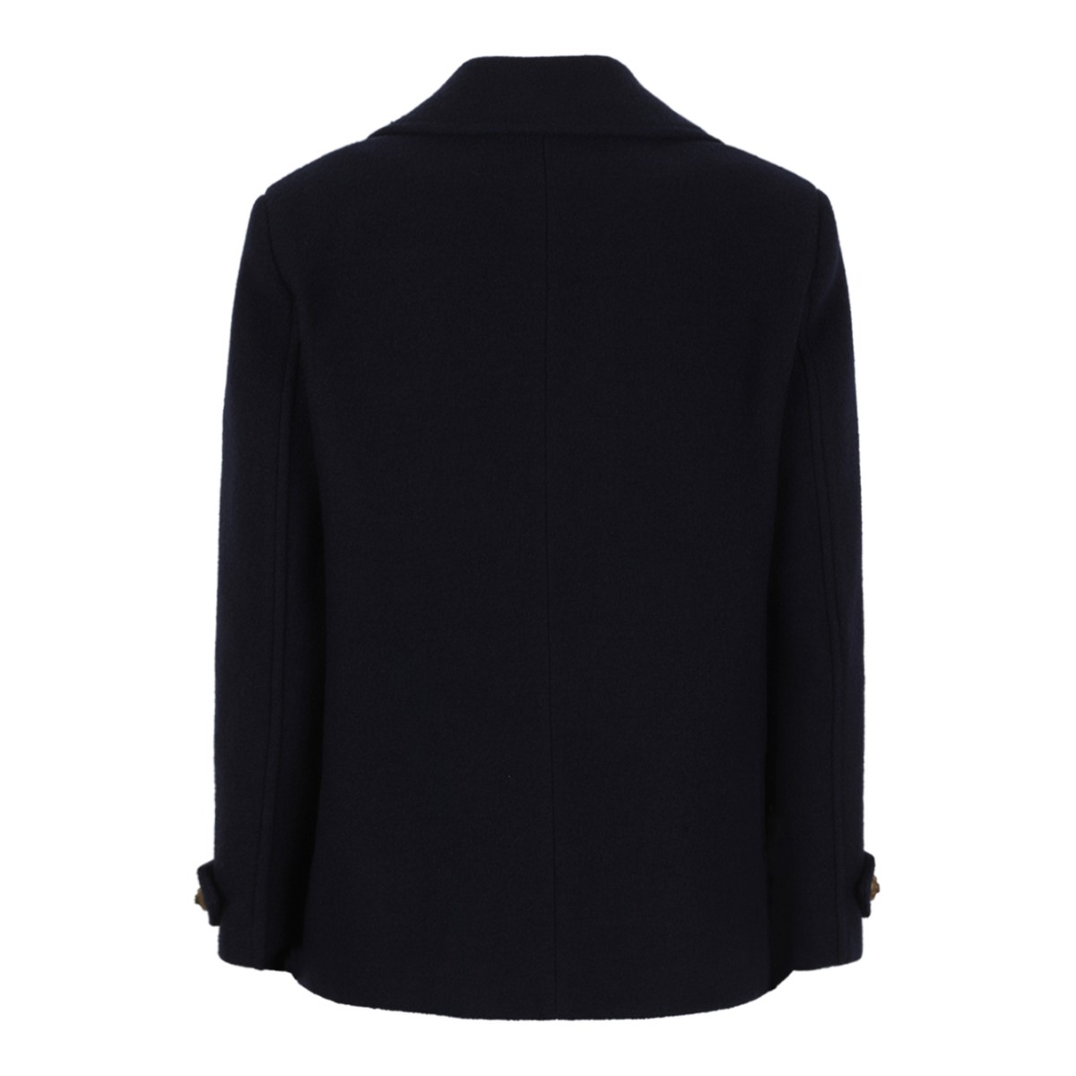 Balmain Black Double-Breasted Wool Peacoat.