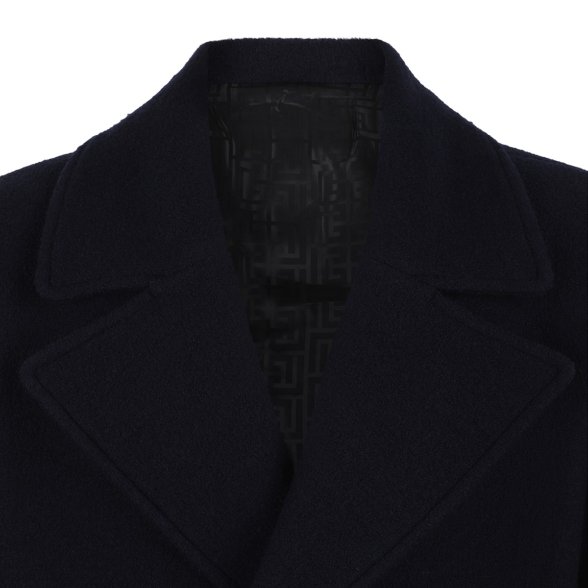 Balmain Black Double-Breasted Wool Peacoat.