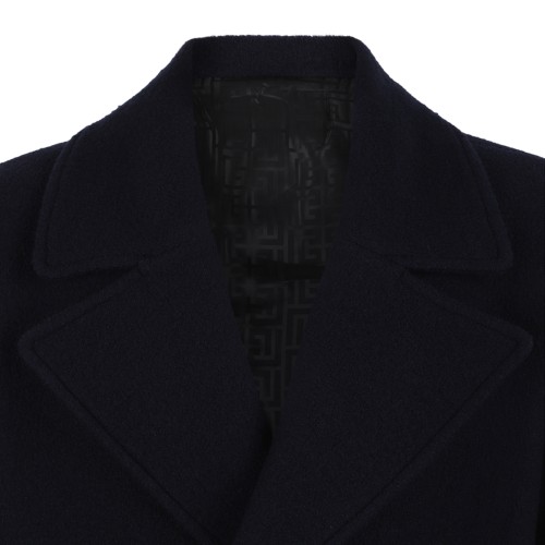 Balmain Black Double-Breasted Wool Peacoat.