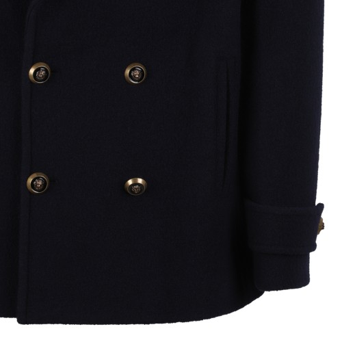 Balmain Black Double-Breasted Wool Peacoat.