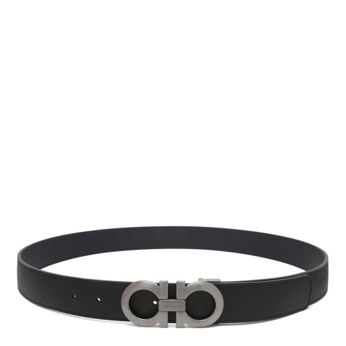 Ferragamo Black Leather Gancini Belt.