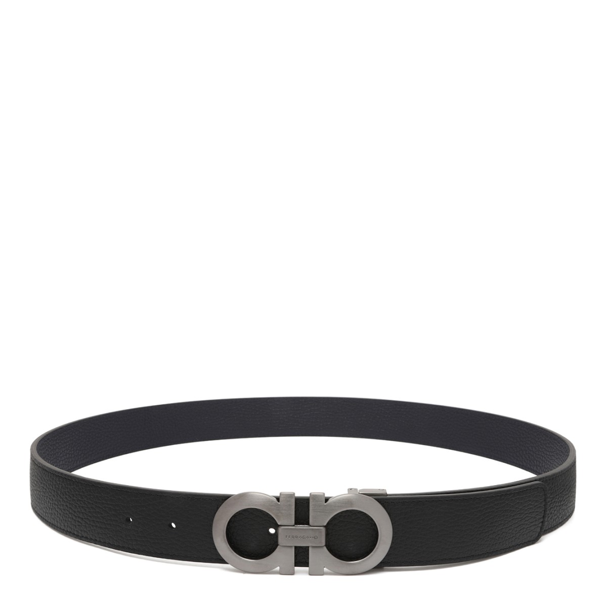 Ferragamo Black Leather Gancini Belt.