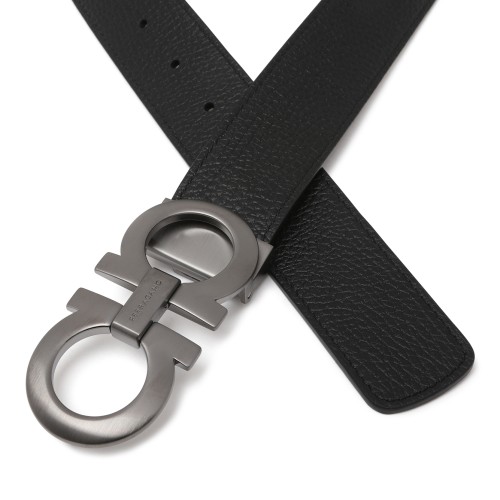 Ferragamo Black Leather Gancini Belt. 2
