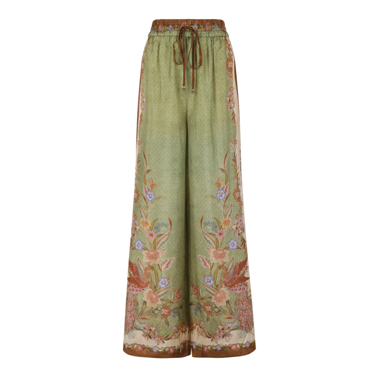 Zimmermann Botanical Print Wide-Leg Silk Trousers.