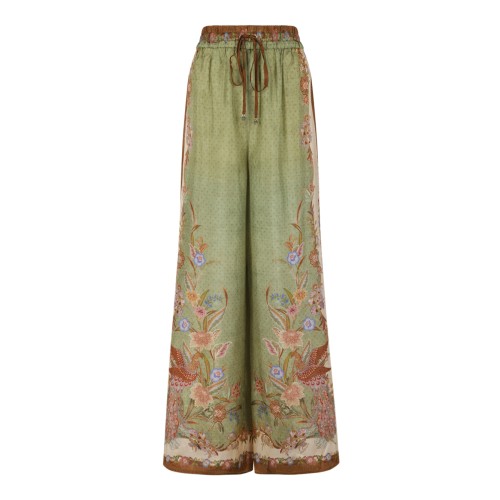 Zimmermann Botanical Print Wide-Leg Silk Trousers.