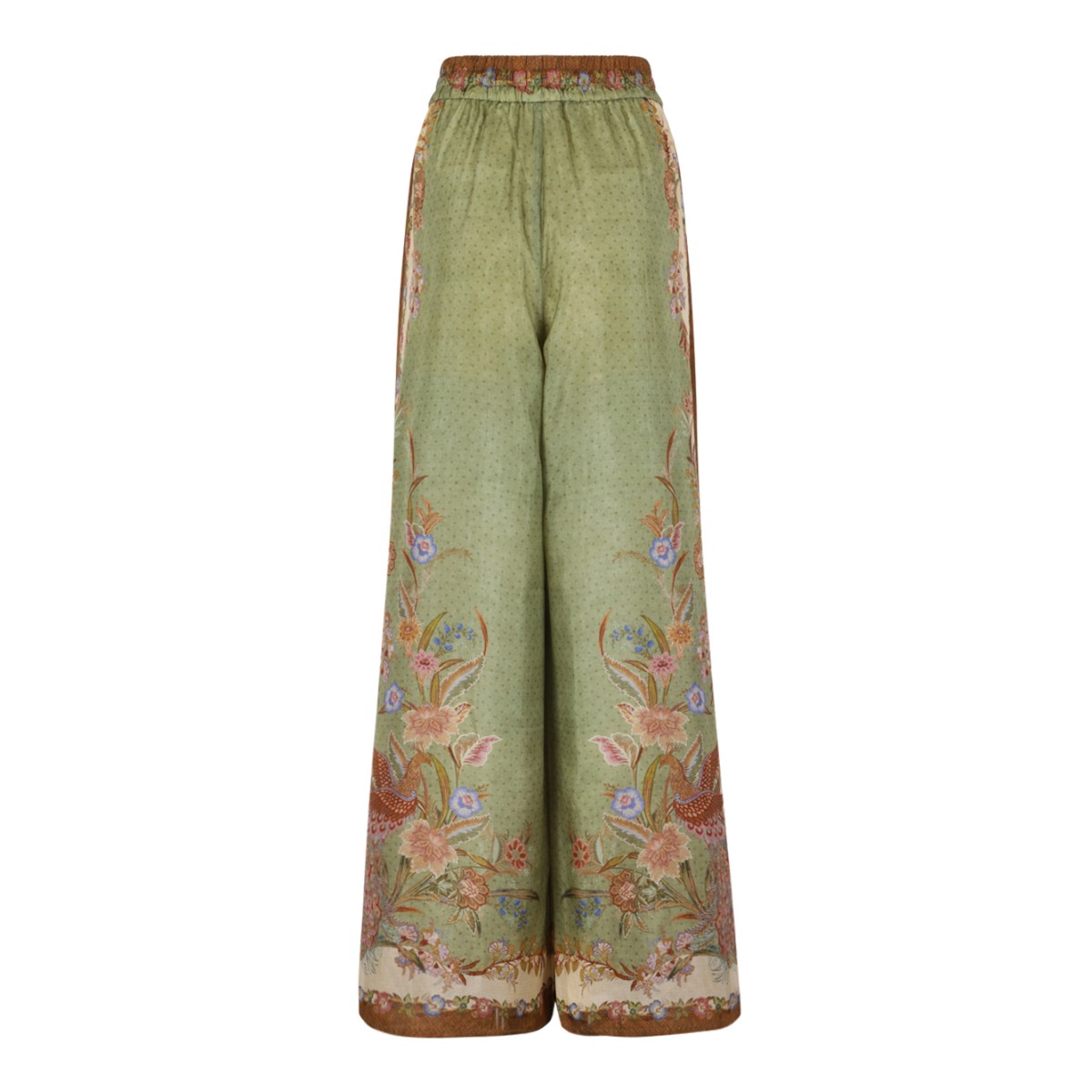 Zimmermann Botanical Print Wide-Leg Silk Trousers.