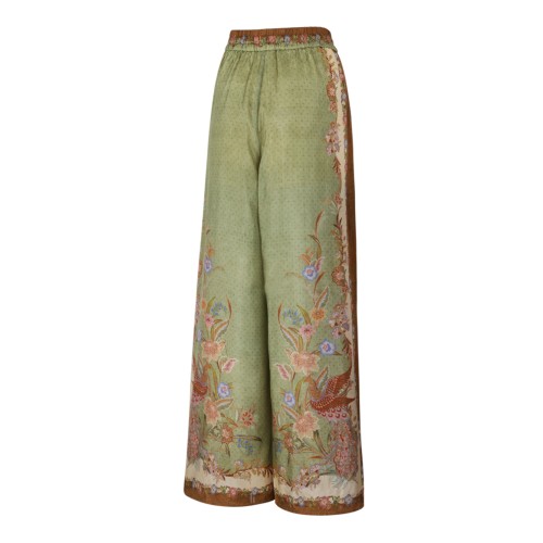 Zimmermann Botanical Print Wide-Leg Silk Trousers.