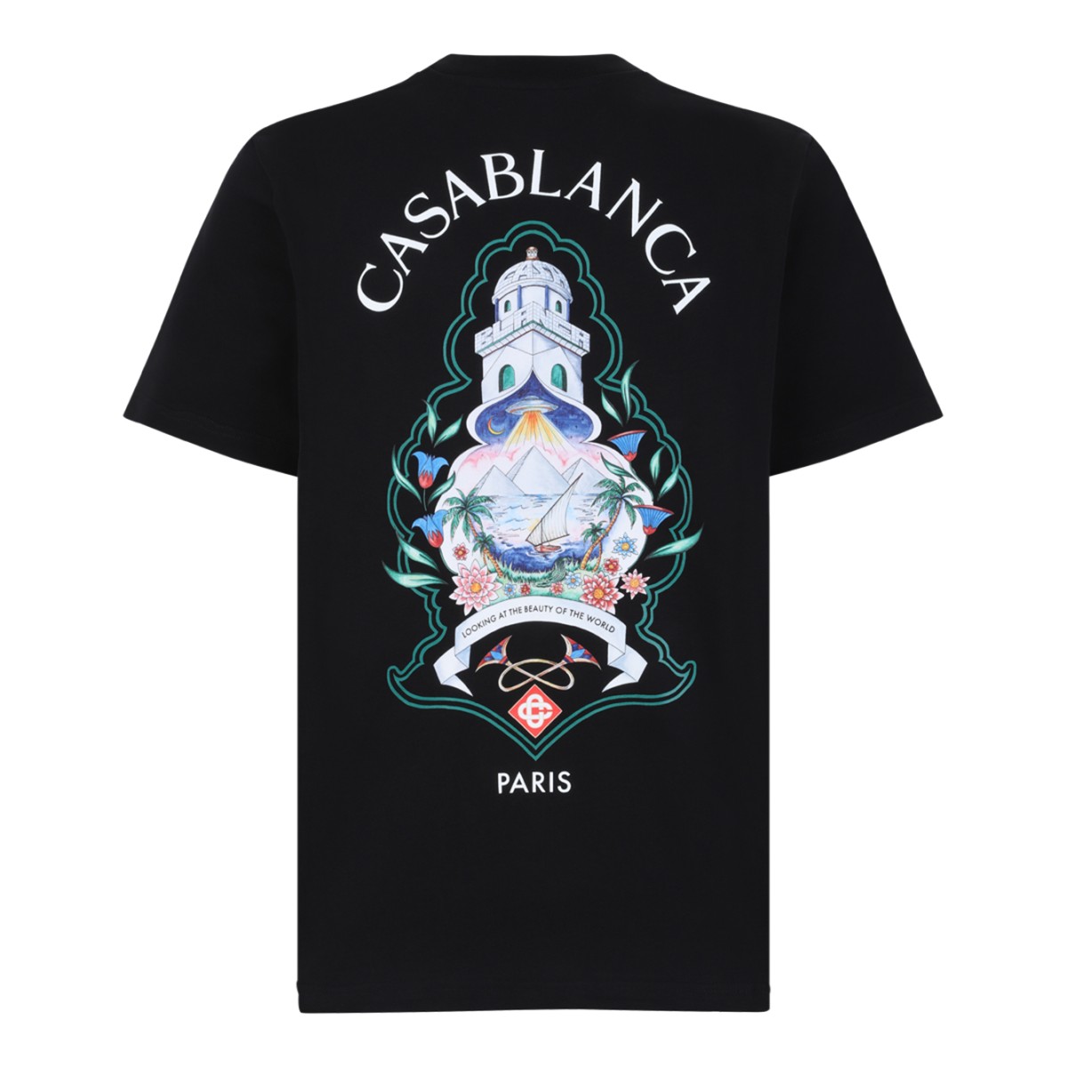 Casablanca Black Cotton Graphic T-Shirt.