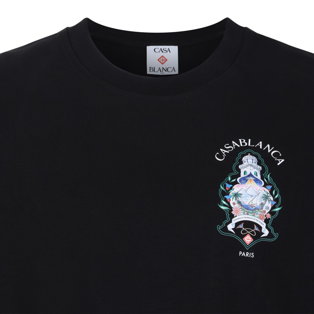 Casablanca Black Cotton Graphic T-Shirt.