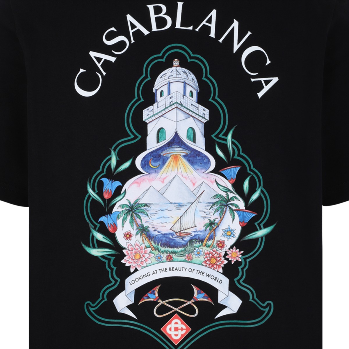 Casablanca Black Cotton Graphic T-Shirt.