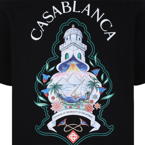 Casablanca Black Cotton Graphic T-Shirt.