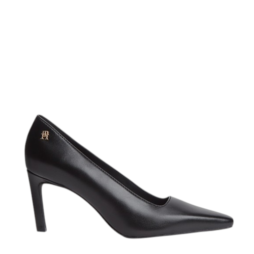 Tommy Hilfiger Black Leather Pointed-Toe Pumps.