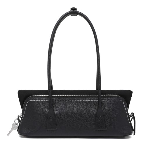 Maison Margiela Black Grained Leather Top Handle Bag. 2