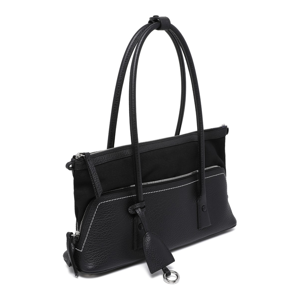 Maison Margiela Black Grained Leather Top Handle Bag.