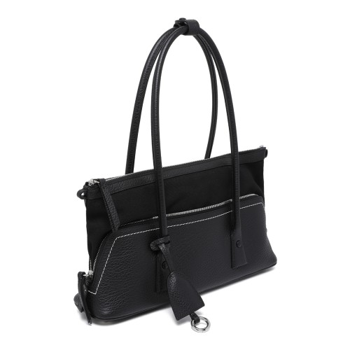 Maison Margiela Black Grained Leather Top Handle Bag.