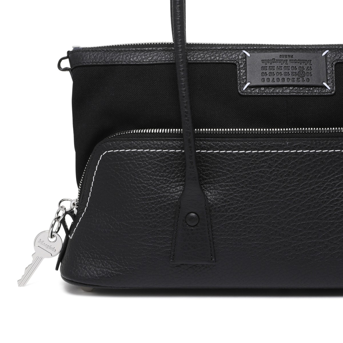 Maison Margiela Black Grained Leather Top Handle Bag.