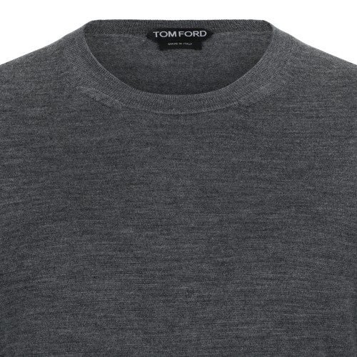 Tom Ford Grey Merino Wool Crewneck Sweater.