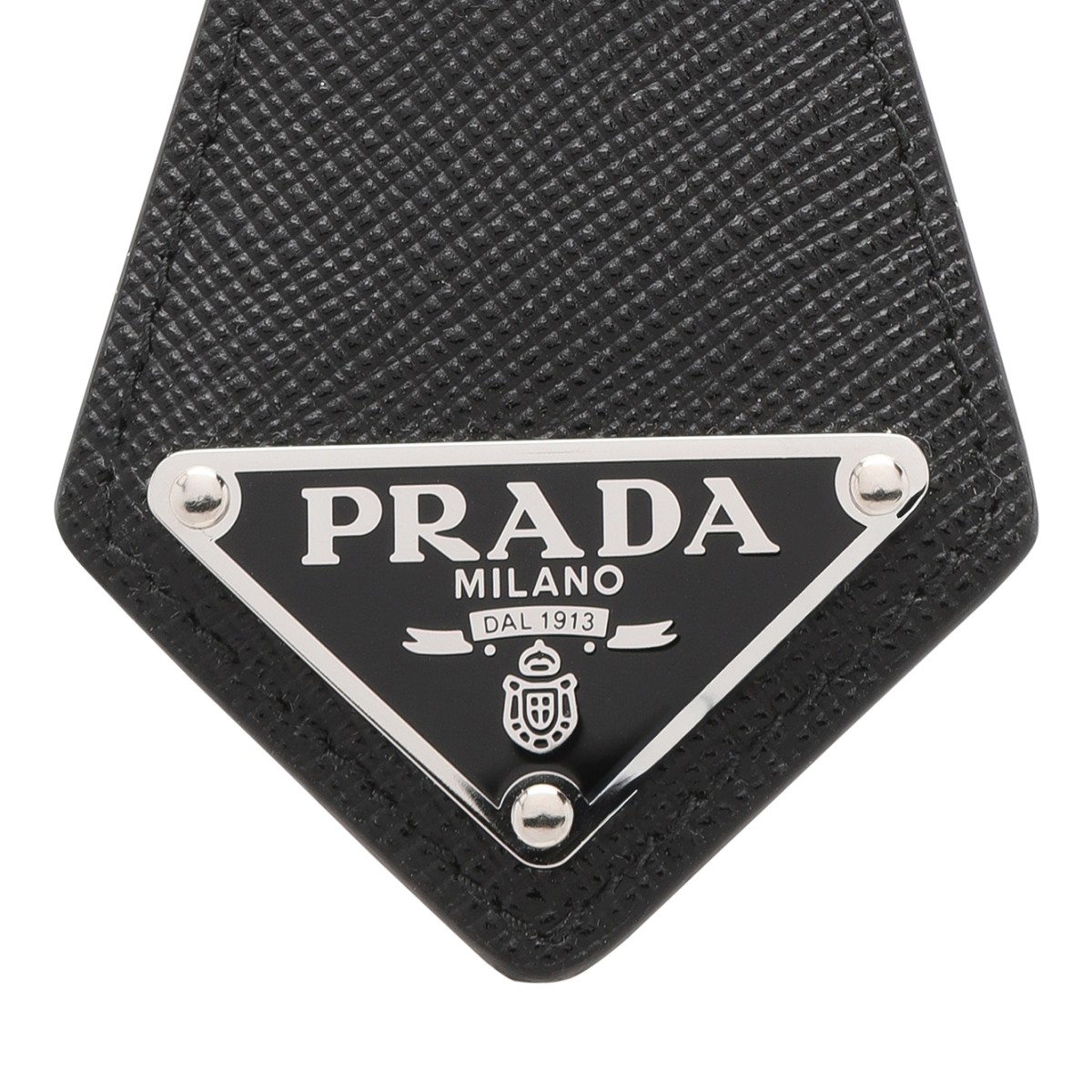 Prada Black Saffiano Leather Triangle Keyring.