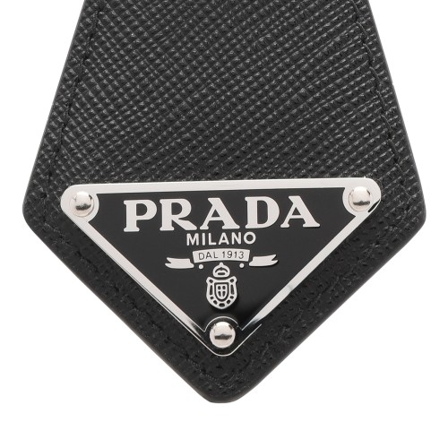Prada Black Saffiano Leather Triangle Keyring.