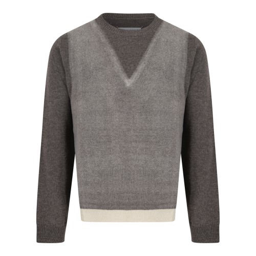 Maison Margiela Grey Wool V-Neck Sweater.
