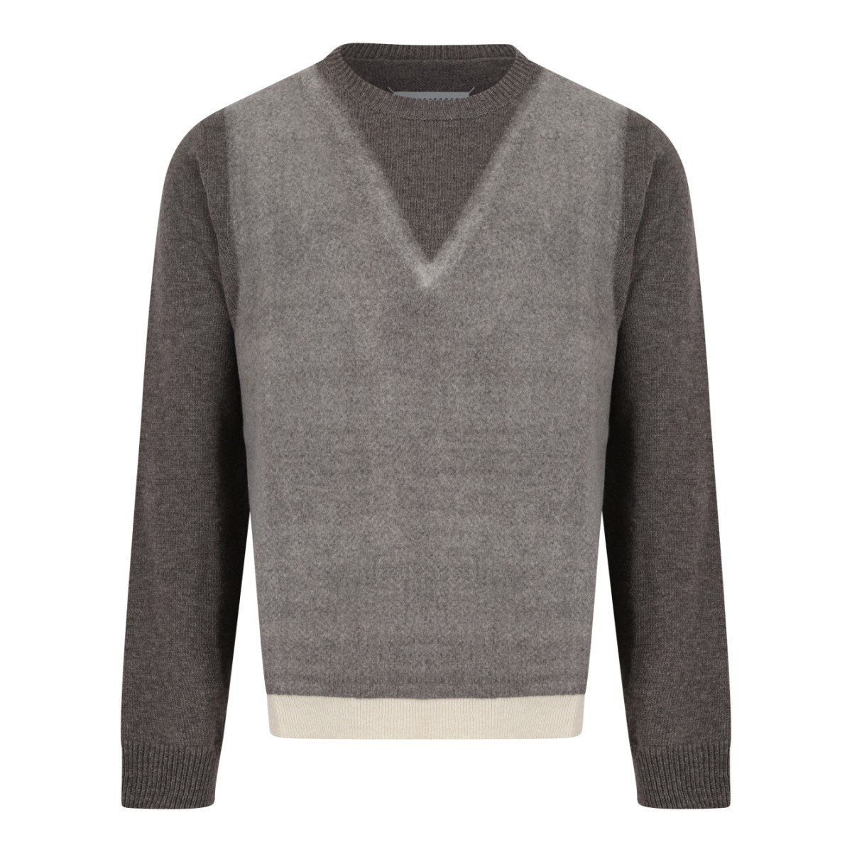 Maison Margiela Grey Wool V-Neck Sweater.