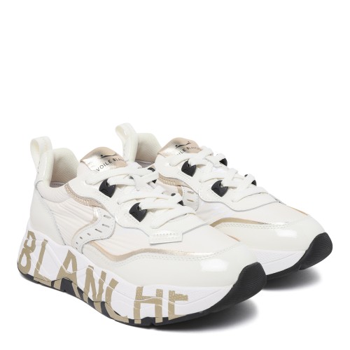 Voile Blanche White Leather Running Sneakers. 2