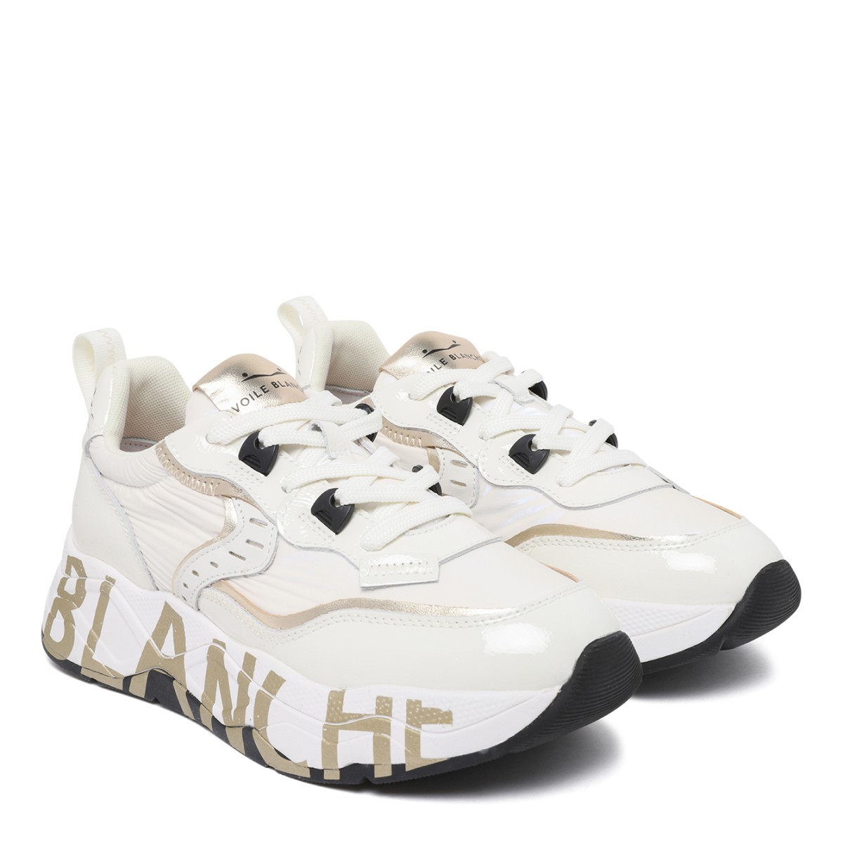 Voile Blanche White Leather Running Sneakers.