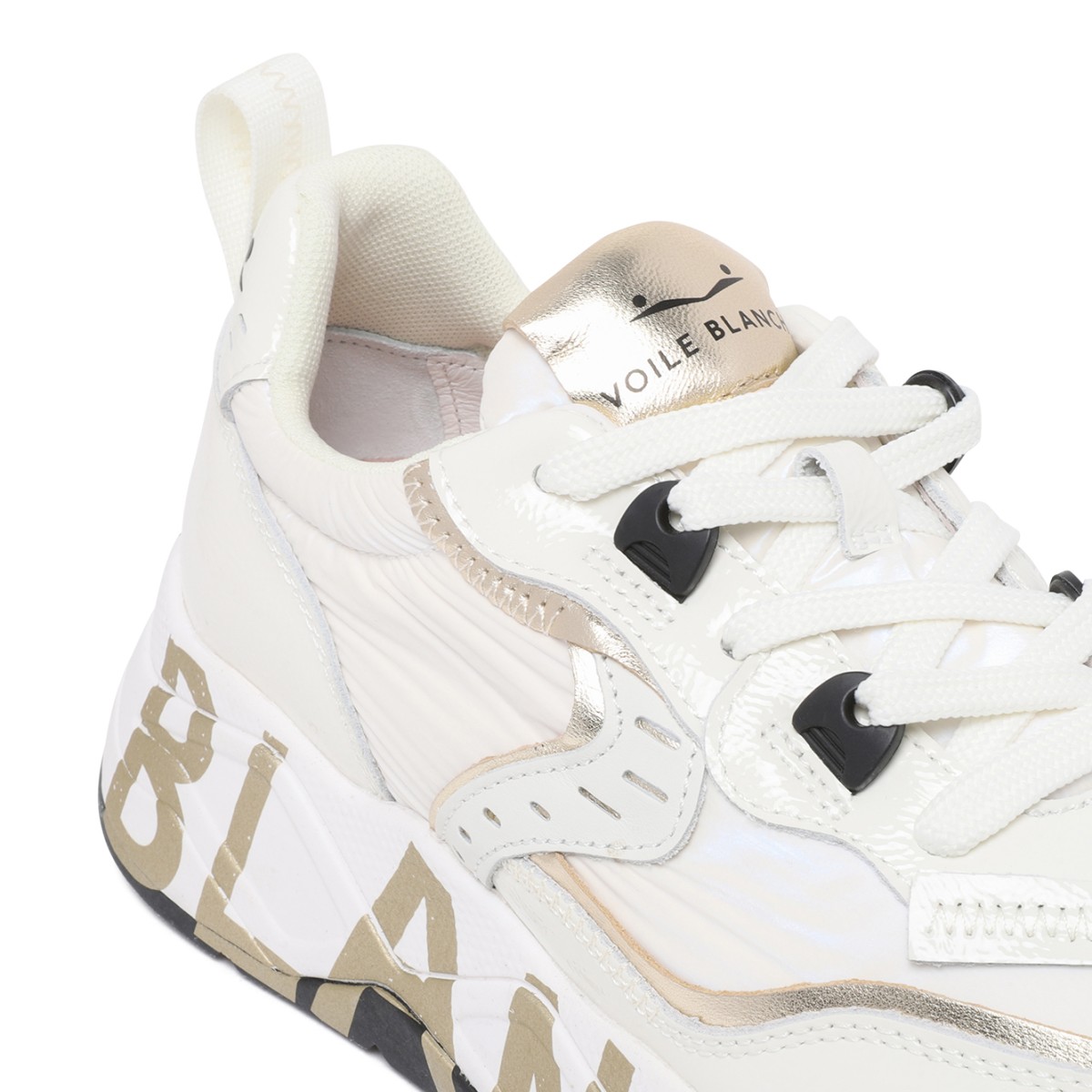 Voile Blanche White Leather Running Sneakers.