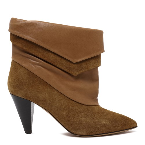 Isabel Marant Tan Leather and Suede Fold-Over Ankle Boots.