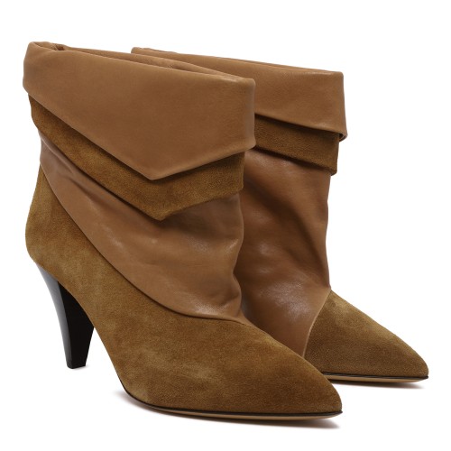 Isabel Marant Tan Leather and Suede Fold-Over Ankle Boots.
