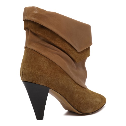Isabel Marant Tan Leather and Suede Fold-Over Ankle Boots.