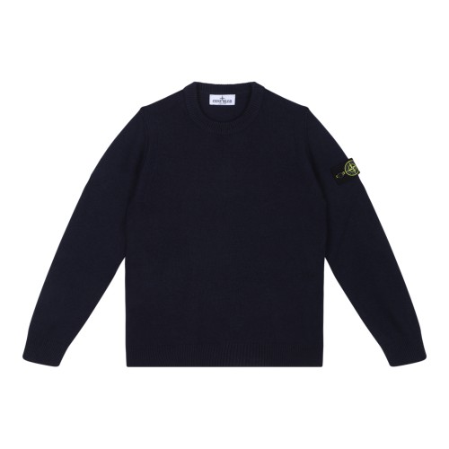 Stone Island Navy Wool Crewneck Sweater.
