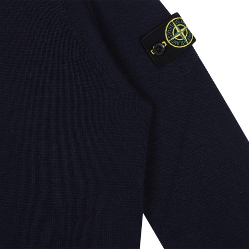 Stone Island Navy Wool Crewneck Sweater.