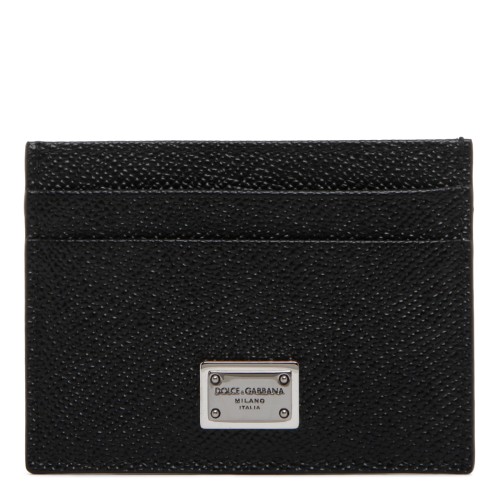 Dolce & Gabbana Black Calf Leather Logo Plaque Cardholder.