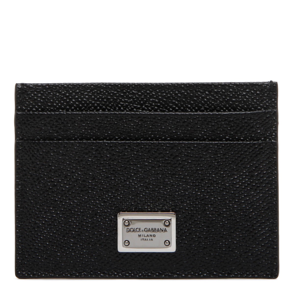 Dolce & Gabbana Black Calf Leather Logo Plaque Cardholder.