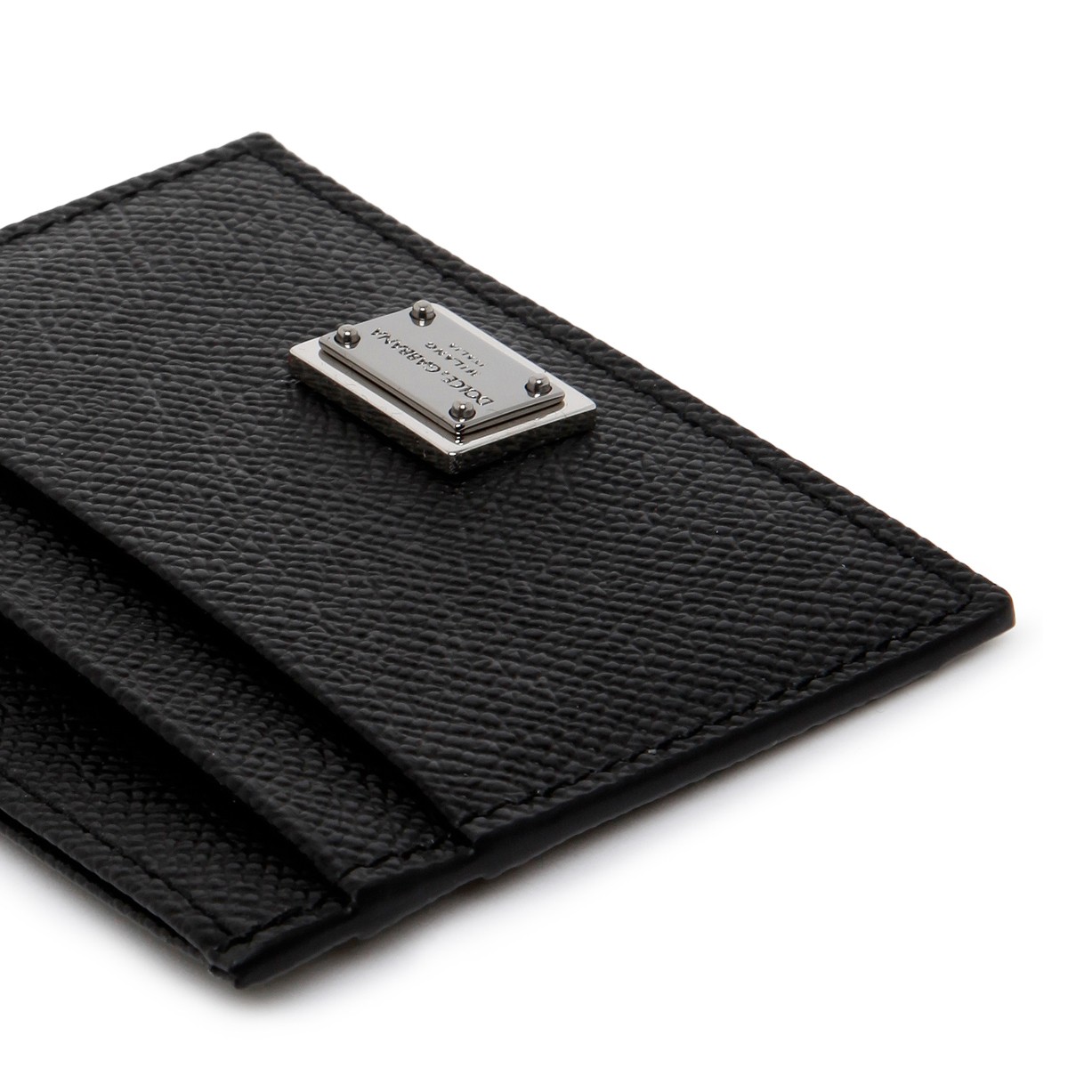 Dolce & Gabbana Black Calf Leather Logo Plaque Cardholder.