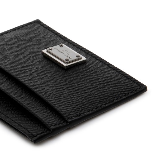 Dolce & Gabbana Black Calf Leather Logo Plaque Cardholder.